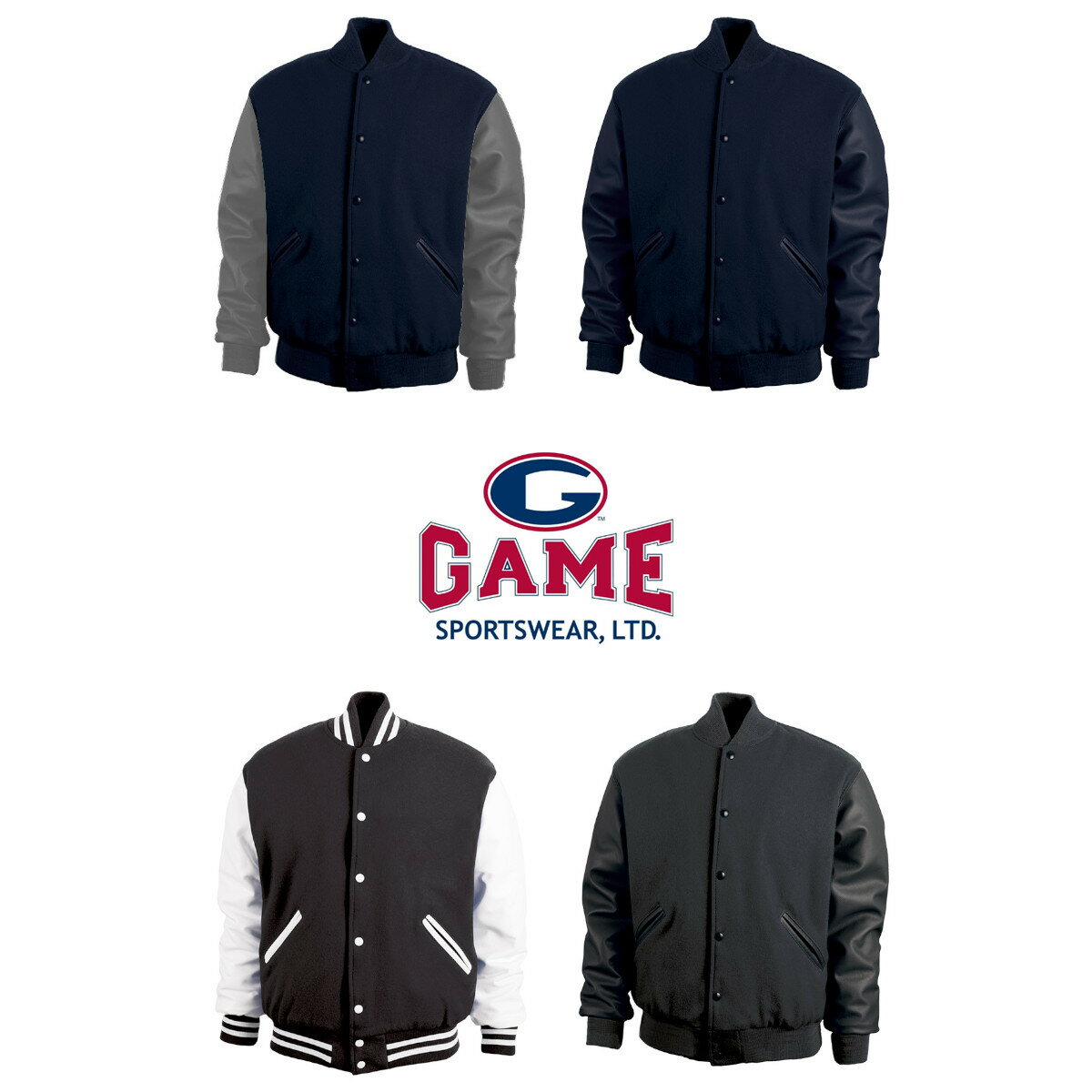 GAME SPORTSWEAR / ゲームスポーツウェア 》 VARSITY JACKET BLACK 》 ［ GAME5000 ］ スタジャン スタジアムジャケット ウール レザー バーシティー ジャケット アメリカ 並行輸入 インポート US企画 ストリート アメカジ ワーク スケーター