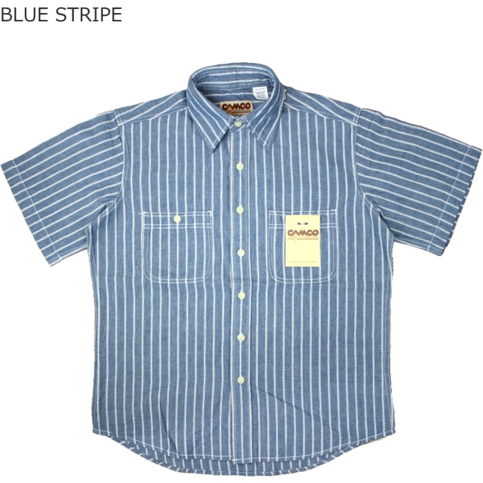 CAMCO カムコ S/S CHAMBRAY WORK SHIRTS カムコ 半袖 シャンブレーワークシャツ CM-05 2color 送料無料 大きいサイズ コットン ストライプ 生地 トップス