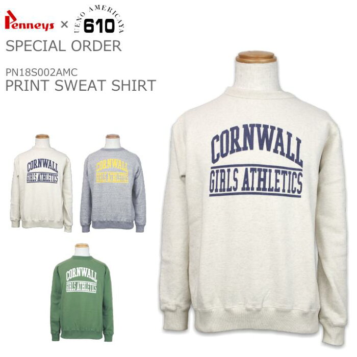 アメリカ屋別注 PENNEY'S PRINT CREW SWEAT SHIRT プリントクルースウェット トレーナー PN18S002AMC 3color