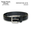 Vintage Works ビンテージワークス DH5689 BLACK LEATHER BELT ブラックレザーベルト 牛革 真鍮 スーツ フォーマル トラッド 普段使い 高級感 ブライドルレザー 雑貨 イギリス製 黒 UK 送料無料