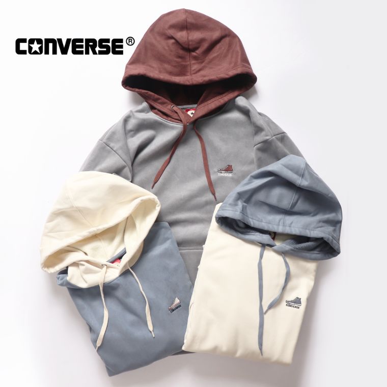 コンバース ボアパーカー メンズ コンバース CONVERSE スウェード 裏ボア プルパーカー メンズ レディース ストリート 大きめ 羽織 通学 旅行 ホワイト グレー ブルー 24733530