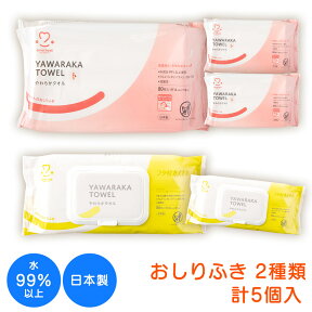 【初回購入限定】おしりふきお試しセット 5個セット 各80枚入り おすすめ アメジスト やわらかタオルベビーローション入り 3個 / やわらかタオルフタ付き 2個 ｜ おしりふき おしり拭き お尻拭き ふた 蓋 産院 おむつ替え 携帯用 日本製 沐浴 大衛