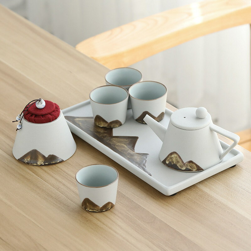 急須 湯呑み セット ティーポット 番茶器セット 茶器揃 陶磁茶具セット 茶器 茶皿 旅行ティーセットー カップ シンプルな和風 包装箱付き お出かけ用 和風急須 4杯セット 7点入 おしゃれ 茶道具