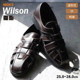 ★5/10　全品POINT5倍★サンダル 快適 3E ドライビングサンダル ドライバーシューズ グルカサンダル Wilson 2.5センチヒール 通気性 メンズ オフィス 柔らか ブラック ブラウン 秋春夏 軽量 軽い 通勤 歩きやすい ソフト カジュアル