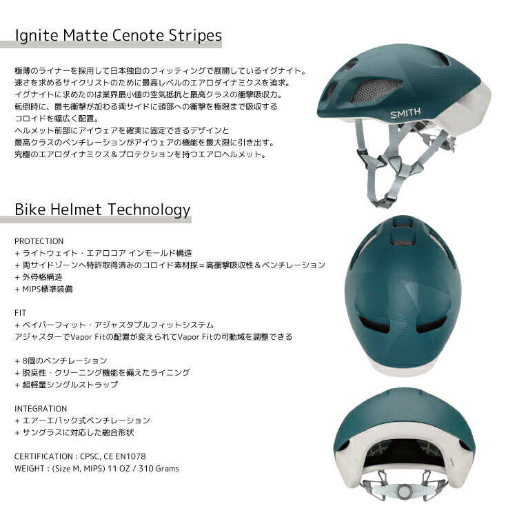 SMITH スミス Ignite イグナイト ヘルメット JCF公認 MIPS Koroyd 新色 エアロ 軽...