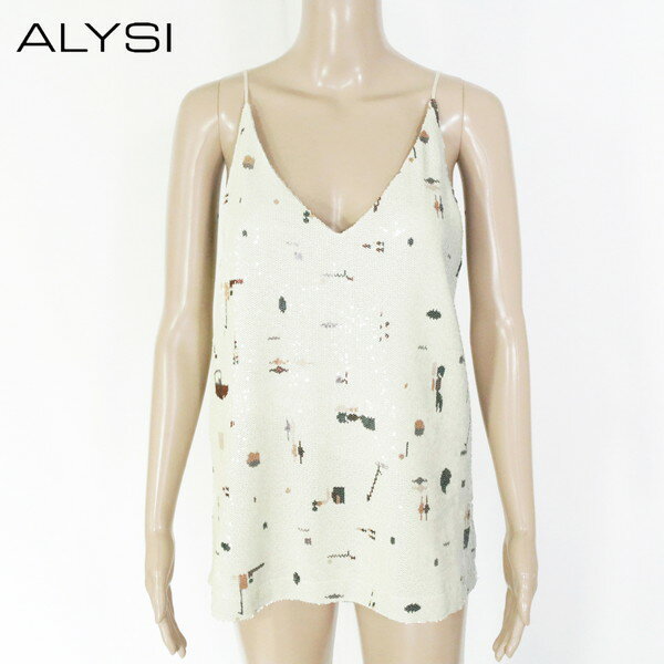 80%OFF 新品 アリジ ALYSI トップス 42 ECS1256 Lサイズ オフベージュ レディース キャミソール スパンコールトップス ノースリーブ イタリア製