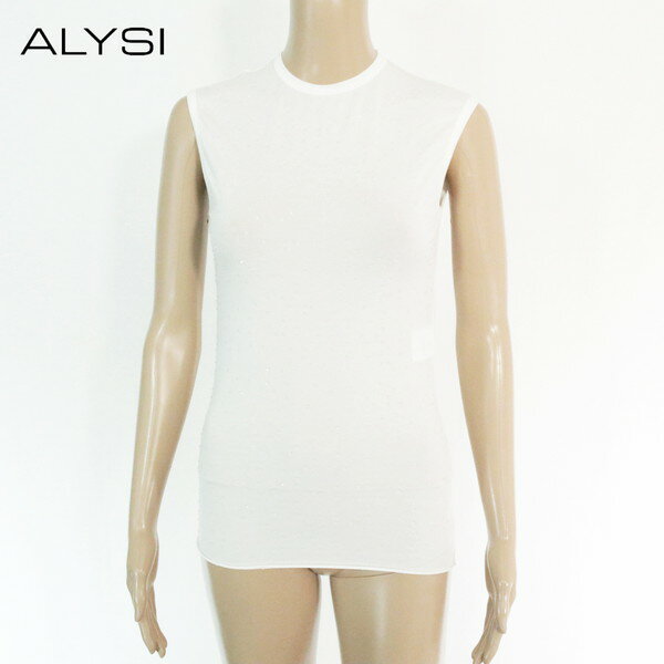 85%OFF 訳あり 新品 アリジ ALYSI トップス 42 ECS1315 Mサイズ ホワイト レディース カットソー ノースリーブトップス クリア装飾 イタリア製