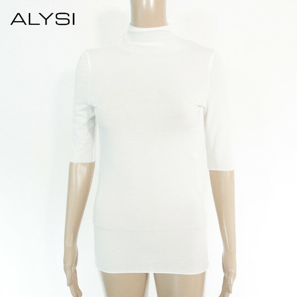 Three-Quarter - 80%OFF 新品 アリジ ALYSI トップス 38 ECS1316 Sサイズ ホワイト レディース カットソー 五分袖トップス ハイネック コットン イタリア製
