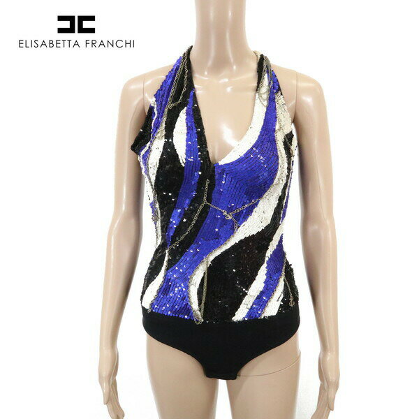 90%OFF 訳あり 新品 エリザベッタフランキ ELISABETTA FRANCHI トップス 40 ECS1012 Mサイズ 青 黒 白 レディース スパンコール アウトレット
