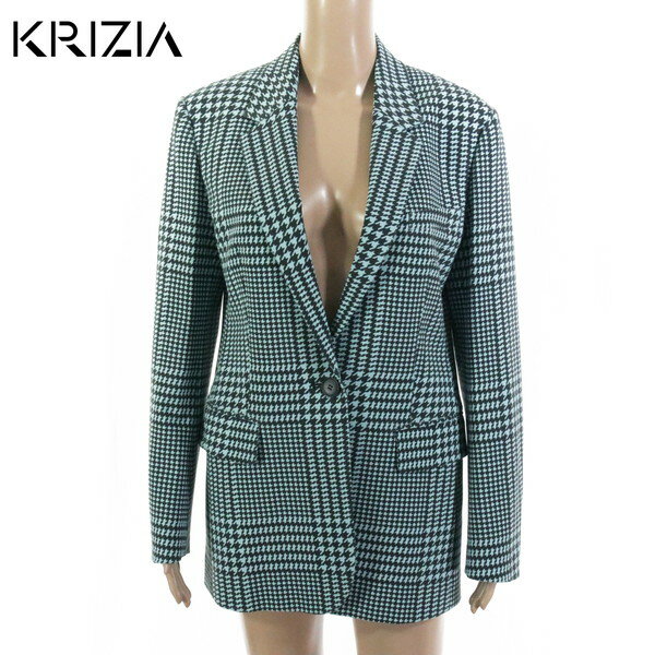 Rakuten - 90%OFF 新品 クリッツィア KRIZIA ジャケット 44 EJK310 L LLサイズ ライトブルー ブラック レディース テーラードジャケット 千鳥格子 アウトレット