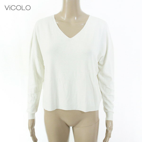 75%OFF 新品 ヴィコロ ViCOLO ニット TU EKN787 フリーサイズ オフホワイト レディース 長袖ニット トップス Vネック イタリア製