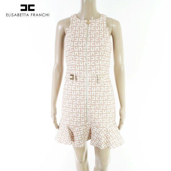 Rakuten - 80%OFF 新品 エリザベッタフランキ ELISABETTA FRANCHI ワンピース 40 EOP1786 S Mサイズ ベージュピンク レディース ノースリーブワンピース ロゴ入り　裾フレア イタリア製