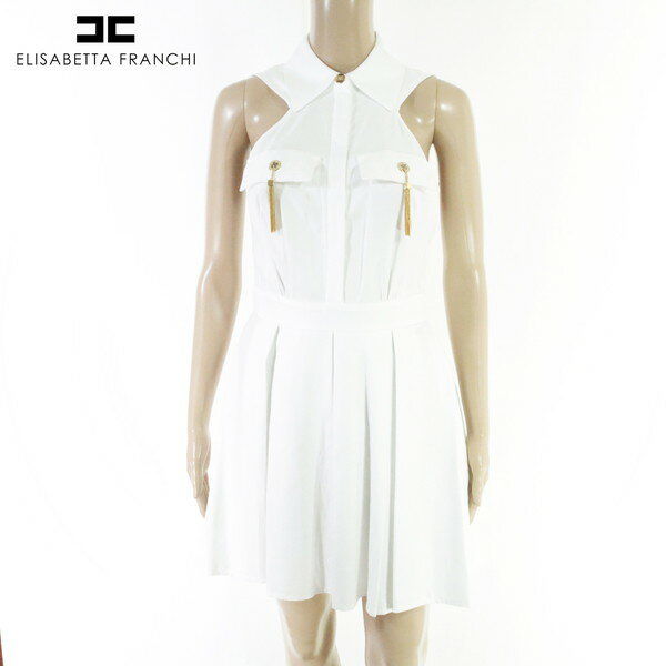 Rakuten - 85%OFF 訳あり 新品 エリザベッタフランキ ELISABETTA FRANCHI ワンピース 40 EOP1787 S Mサイズ ホワイト レディース ノースリーブワンピース 襟付き プリーツ イタリア製