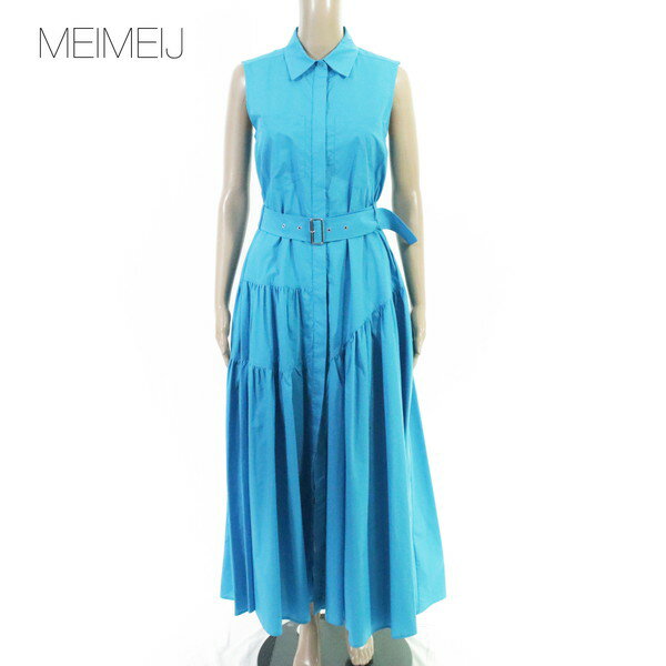 Rakuten - 80%OFF 新品 メイメイジェイ MEIMEI J ワンピース 40 EOP1835 Mサイズ ブルー レディース ロングワンピース シャツワンピース ベルト付き イタリア製