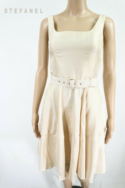 90%OFF 訳あり 新品 ステファネル STEFANEL ワンピース 36 EOP467 XSサイズ ベージュ レディース ノースリーブワンピース シルク ア...