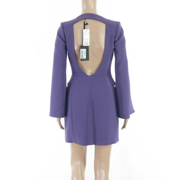 85%OFF 新品 エリザベッタフランキ ELISABETTA FRANCHI ワンピース 40 EOP1468 S Mサイズ パープル レディース 袖付きワンピース 襟付き ダブル イタリア製