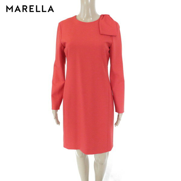 80%OFF 訳あり 新品 マレーラ MARELLA ワンピース 42 EOP1616 M Lサイズ レッド レディース 長袖ワンピース 肩リボン付き 膝丈