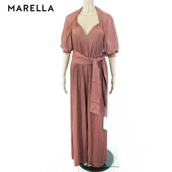 80%OFF 新品 マレーラ MARELLA オールインワン M EOP1634 M Lサイズ ワイン レディース ロング丈オールインワン プリーツ ボレロ付き ラメ
