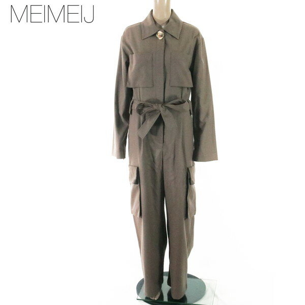 80%OFF 新品 メイメイジェイ MEIMEI J オールインワン 40 EOP1517 Mサイズ ブラウン レディース 長袖オールインワン ワイド ベルト付き イタリア製