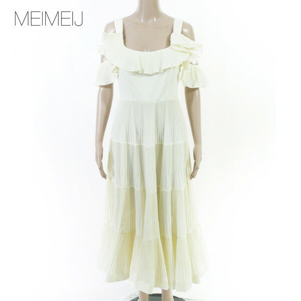 Rakuten - 80%OFF 新品 メイメイジェイ MEIMEI J ワンピース 40 EOP1825 Mサイズ オフホワイト レディース ロングワンピース ドレス プリーツイタリア製