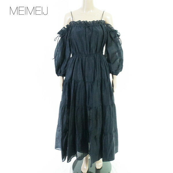 Rakuten - 80%OFF 新品 メイメイジェイ MEIMEI J ワンピース 40 EOP1841 Mサイズ ネイビー レディース オフショルダーワンピース リネン ギャザー イタリア製