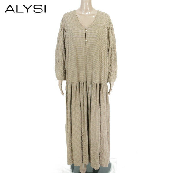 Rakuten - 90%OFF 新品 アリジ ALYSI ワンピース 42 EOP1542 Lサイズ ベージュ レディース ロング丈ワンピース チェック柄 長袖 イタリア製