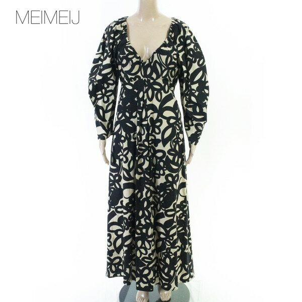 Rakuten - 80%OFF 新品 メイメイジェイ MEIMEI J ワンピース 40 EOP1861 Mサイズ ブラック レディース プリント柄ロングワンピース コットン イタリア製