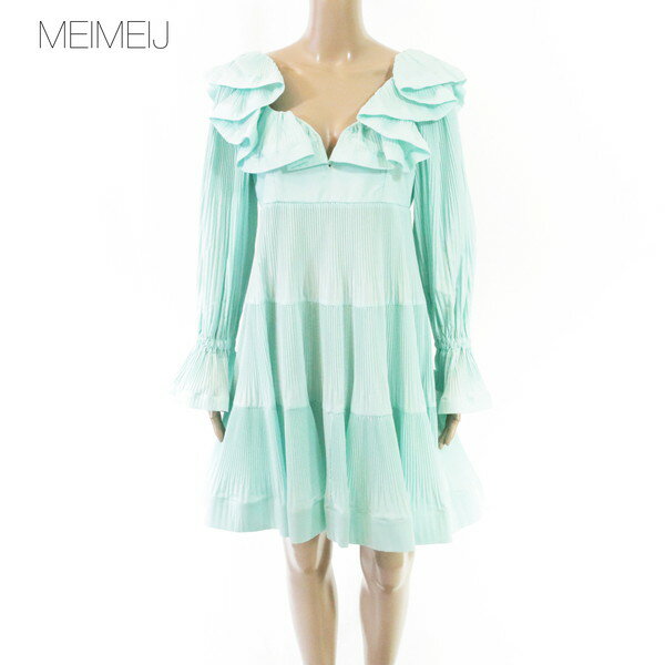 Rakuten - 80%OFF 新品 メイメイジェイ MEIMEI J ワンピース 40 EOP1863 Mサイズ ライトグリーン レディース 長袖ワンピース フリル プリーツ イタリア製