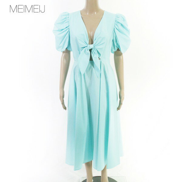 Rakuten - 80%OFF 新品 メイメイジェイ MEIMEI J ワンピース 40 EOP1913 Mサイズ ライトブルー レディース ロングワンピース パフスリーブ イタリア製