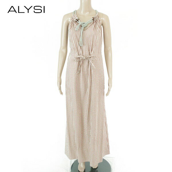 Rakuten - 80%OFF 新品 アリジ ALYSI ワンピース 38 EOP1771 Sサイズ ブラウン ロングワンピース ノースリーブワンピース ストライプ柄 コットン×シルク イタリア製