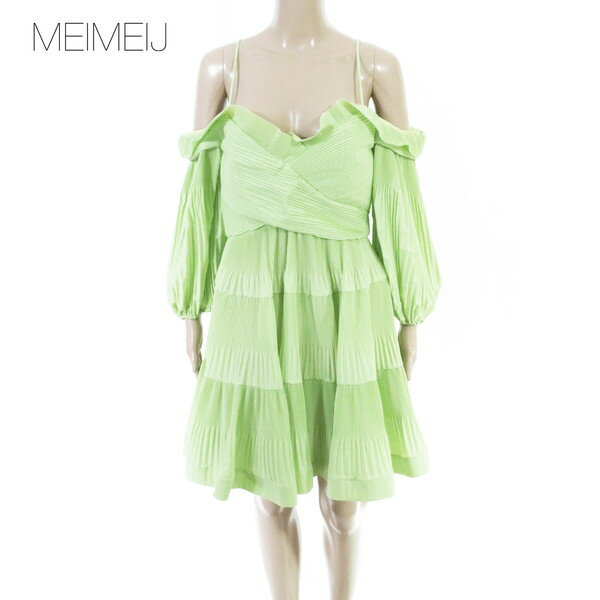 Rakuten - 80%OFF 新品 メイメイジェイ MEIMEI J ワンピース 40 EOP1809 Mサイズ グリーン レディース オフショルダーワンピース プリーツ イタリア製