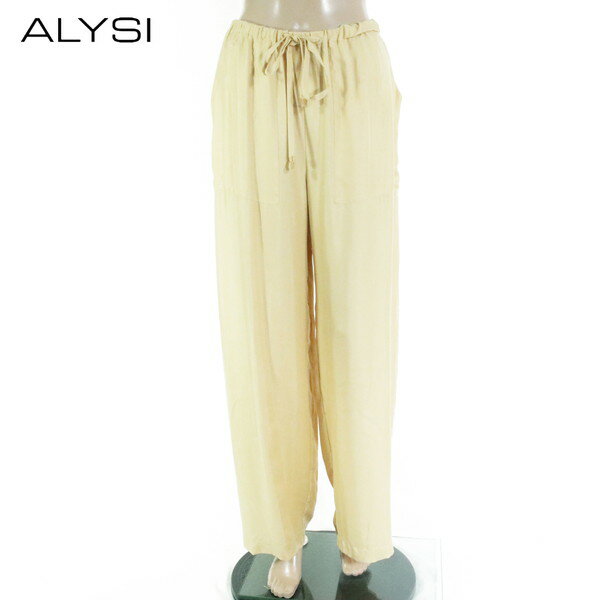 80%OFF 新品 アリジ ALYSI パンツ 42 EPT1060 Lサイズ ベージュ レディース イージーパンツ ワイドパンツ シルク イタリア製