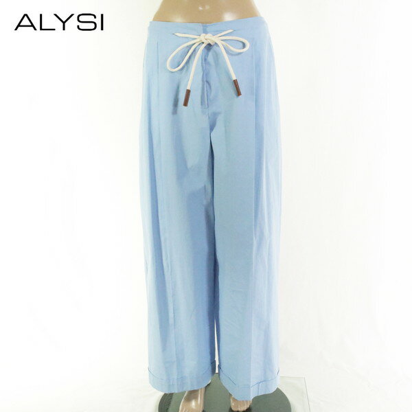 85%OFF 訳あり 新品 アリジ ALYSI パンツ 42 EPT1065 Lサイズ ライトブルー レディース タック入りワイドパンツ コットン イタリア製