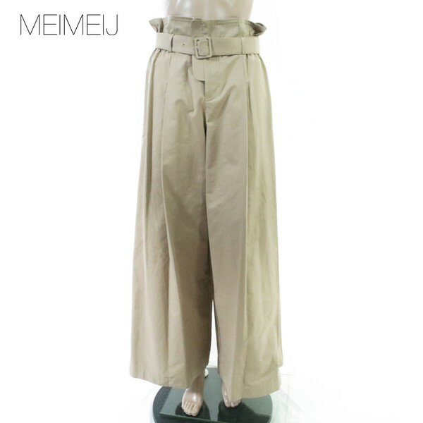 Rakuten - 80%OFF 新品 メイメイジェイ MEIMEI J パンツ 40 EPT1194 Mサイズ ベージュ レディース ワイドパンツ ベルト付きパンツ ハイウエスト コットン イタリア製