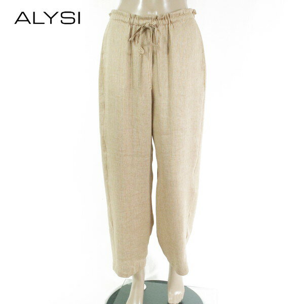 Rakuten - 85%OFF 新品 アリジ ALYSI パンツ 42 EPT1151 Lサイズ ベージュ レディース イージーパンツ カジュアルパンツ ストライプ柄 リネン ウエストゴム イタリア製