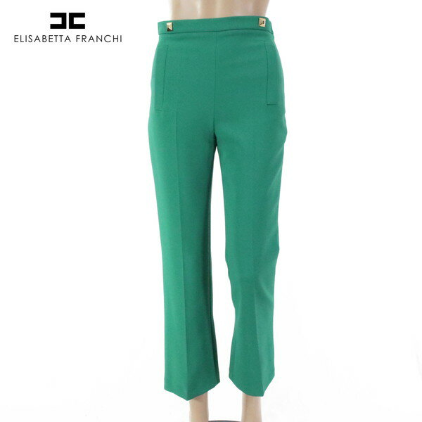 90%OFF 新品 エリザベッタフランキ ELISABETTA FRANCHI パンツ 40 EPT873 S Mサイズ グリーン レディース クロップド丈パンツ ロゴチャーム イタリア製