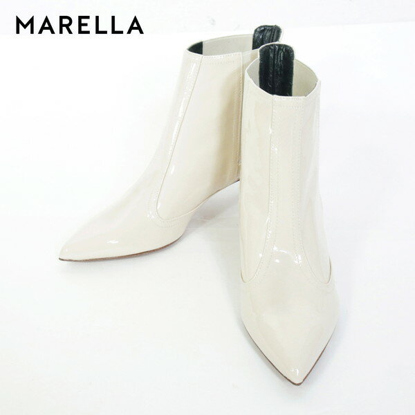 Rakuten - 80%OFF 新品 マレーラ MARELLA 靴 38 ES355 24cm ベージュ レディース ブーツ ショートブーツ エナメルブーツ サイドゴ イタリア製