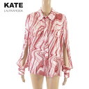 80%OFF 新品 ケイトラルトラモーダ KATE LALTRAMODA シャツ S ESH148 S Mサイズ レッド レディース 長袖ブラウス デザイン袖 イタリア製 アウトレット