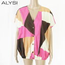 80%OFF 新品 アリジ ALYSI トップス 44 ESH162 LLサイズ ピンク レディース シャツトップス 半袖 前開き コットン ノーカラー イタリア製(4)
