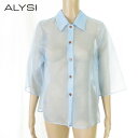 80%OFF 新品 アリジ ALYSI ブラウス 40 ESH165 Mサイズ ライトブルー レディース シルクブラウス トップス シャツ 七分袖 シースルー イタリア製(4)