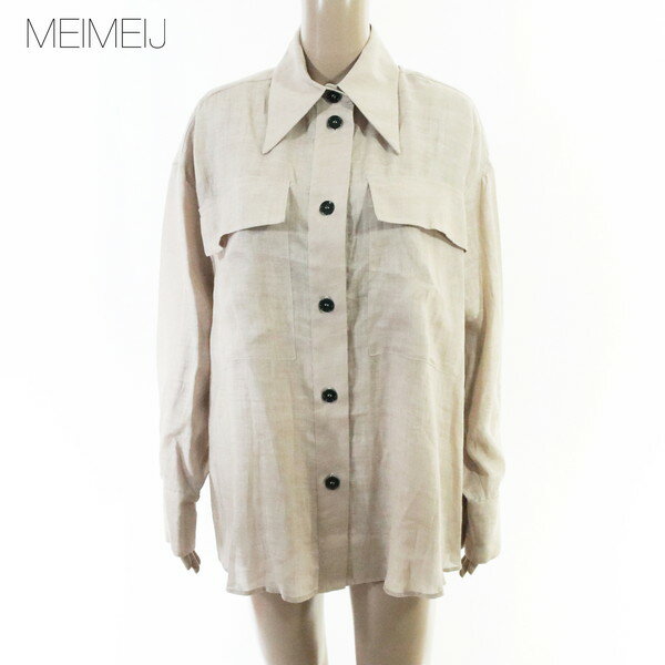 80%OFF 新品 メイメイジェイ MEIMEI J シャツ 40 ESH187 M Lサイズ ベージュ レディース ブラウス 長袖 リネン トップス イタリア製