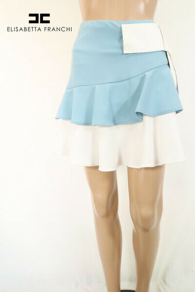 90%OFF 訳あり 新品 エリザベッタフランキ ELISABETTA FRANCHI スカート 40 ESK336 Sサイズ ブルー レディース フレアスカート アウトレット
