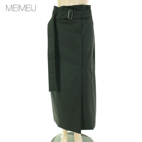 80%OFF 新品 メイメイジェイ MEIMEI J スカート 40 ESK738 Mサイズ ブラック レディース ロングスカート ベルト付き スリット イタリア製