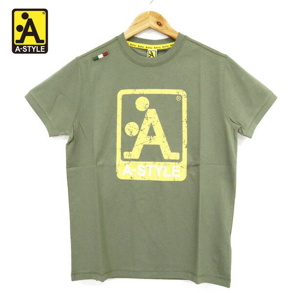 Rakuten - 80%OFF 新品 アースタイル A-STYLE Tシャツ M HCS642 Mサイズ カーキ メンズ カットソー コットン100% 半袖 丸首 クラッシュプリント