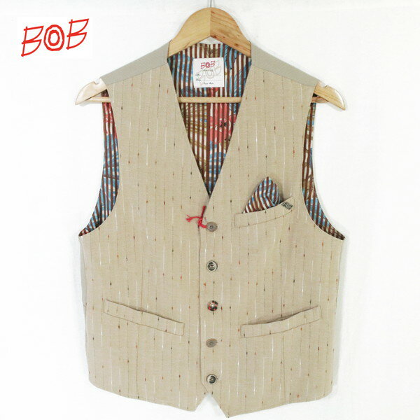 樂天商城 - 60%OFF 新品 ボブ BOB オッドベスト 52 HJK91 3Lサイズ ブルー メンズ コットン×麻×ポリエステル スーツベスト ジレ ポケットチーフ付き イタリア製 春夏 074733238