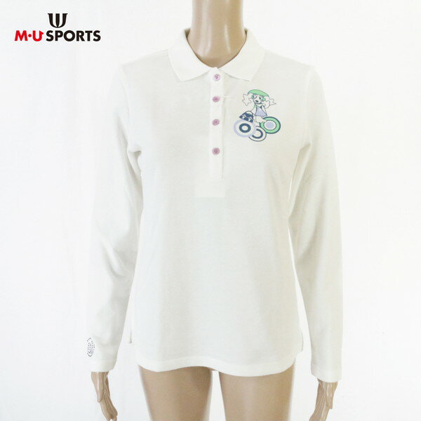 75%OFF 訳あり 新品 MU SPORTS エムユースポーツ トップス 40 LCS1671 Mサイズ ホワイト レディース 長袖ポロシャツ コットン 日本...