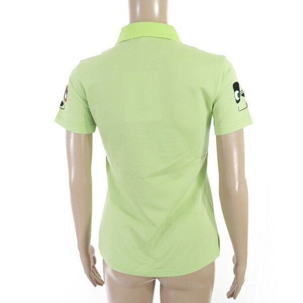 サンプル品 新品 MU SPORTS エムユースポーツ ポロシャツ 40 LCS1592 Mサイズ 黄緑色 レディース カットソー 半袖 プリント 刺しゅう ストレッチ 鹿の子 ゴルフウェア スポーツ 日本製 701C1008
