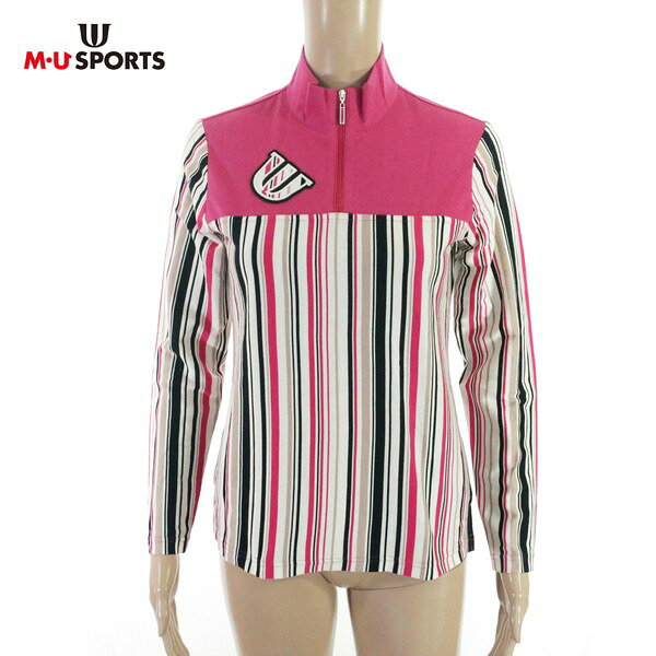 Rakuten - 70%OFF 新品 MU SPORTS エムユースポーツ トップス 40 LCS1619 Mサイズ ピンク レディース カットソー 長袖 コットン ジップアップ ゴルフウェア スポーツ 日本製 701W2404