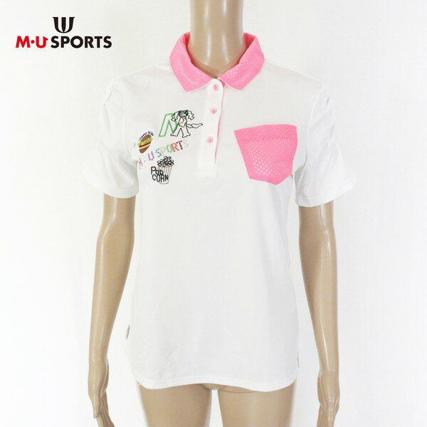 75%OFF 訳あり 新品 MU SPORTS エムユースポーツ ポロシャツ 42 LCS1698 Lサイズ ホワイト レディース 半袖ポロシャツ トップス 刺...