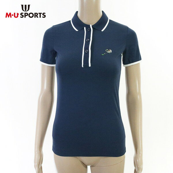 70%OFF 訳あり 新品 MU SPORTS エムユースポーツ ポロシャツ 38 LCS1766 Sサイズ ネイビー レディース 半袖ポロシャツ ストレッチ スポーツ ゴルフ 日本製